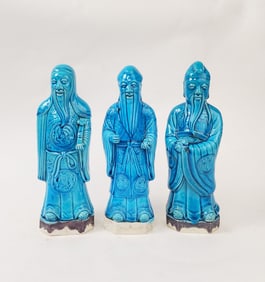 Lot of 3 Chinese Export Turquoise Glazed Immortal Figures