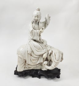 Antique Chinese Dehua Blanc de Chine Man on Elephant Figurine