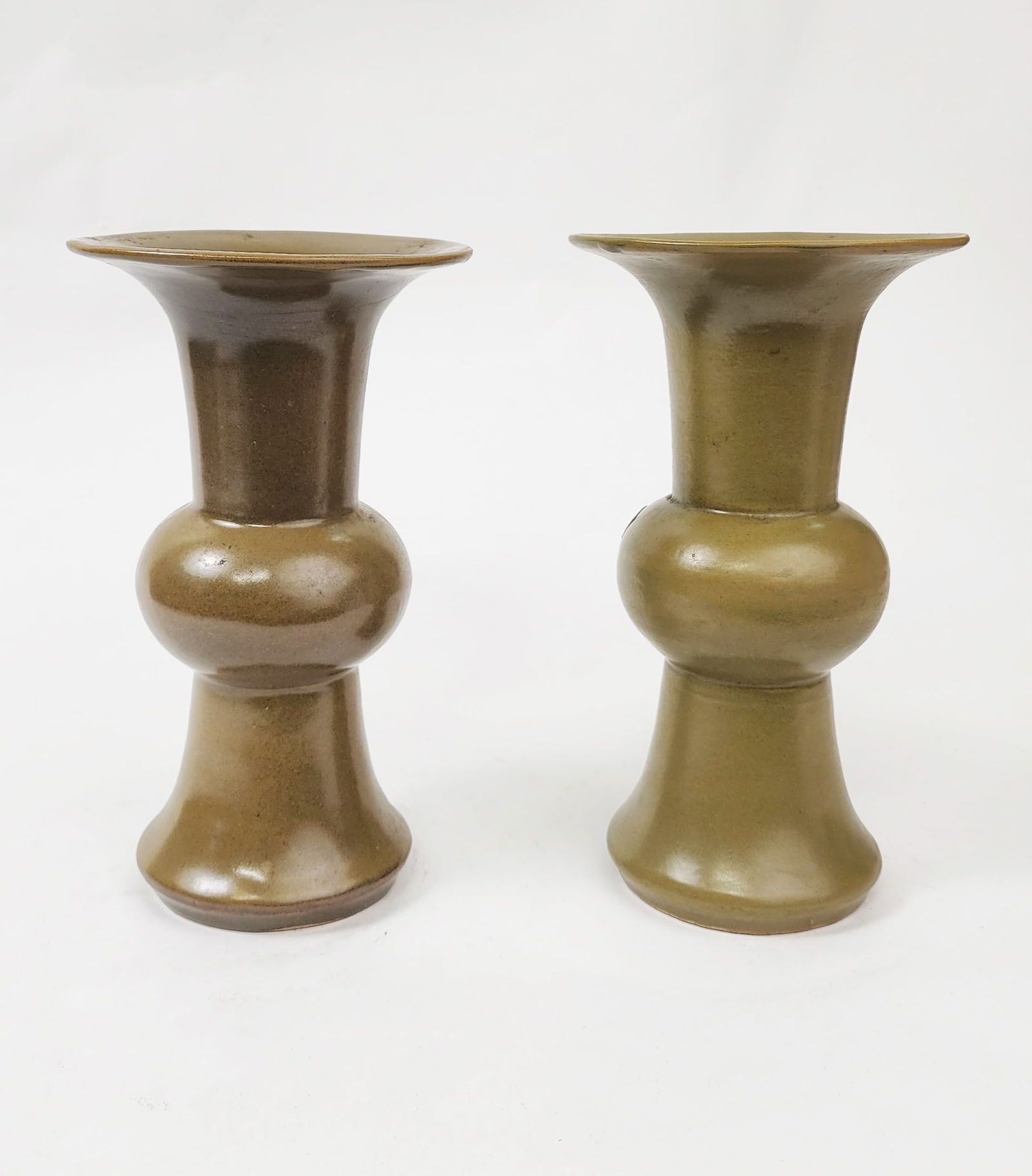 Pair of Chinese Export Green Tea Dust Glazed Gu Shaped Vases (1 of 5)