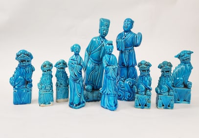 Lot of 10 Chinese Export Turquoise Glazed Porcelain Figurines