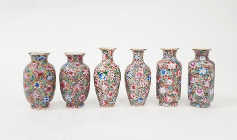 Lot of 6 Chinese Export Porcelain Miniature Doll House Vases