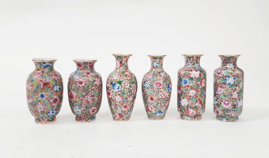 Lot of 6 Chinese Export Porcelain Miniature Doll House Vases: Lot of 6 Chinese Export Porcelain Miniature Doll House Vases, h. 3.25 inches, ca. mid 20th century.