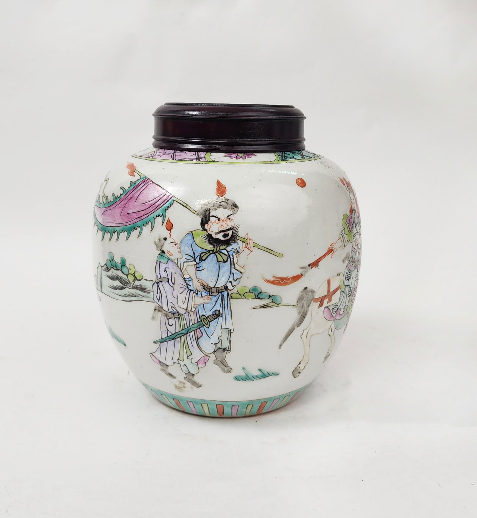Antique Chinese Famille Rose Porcelain Jar: Antique Chinese Famille Rose Porcelain Jar with Kangxi mark, h. 7.25 inches, ca. early 20th century.