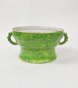 Antique Chinese Green Speckled Glazed Gui Shaped Bowl