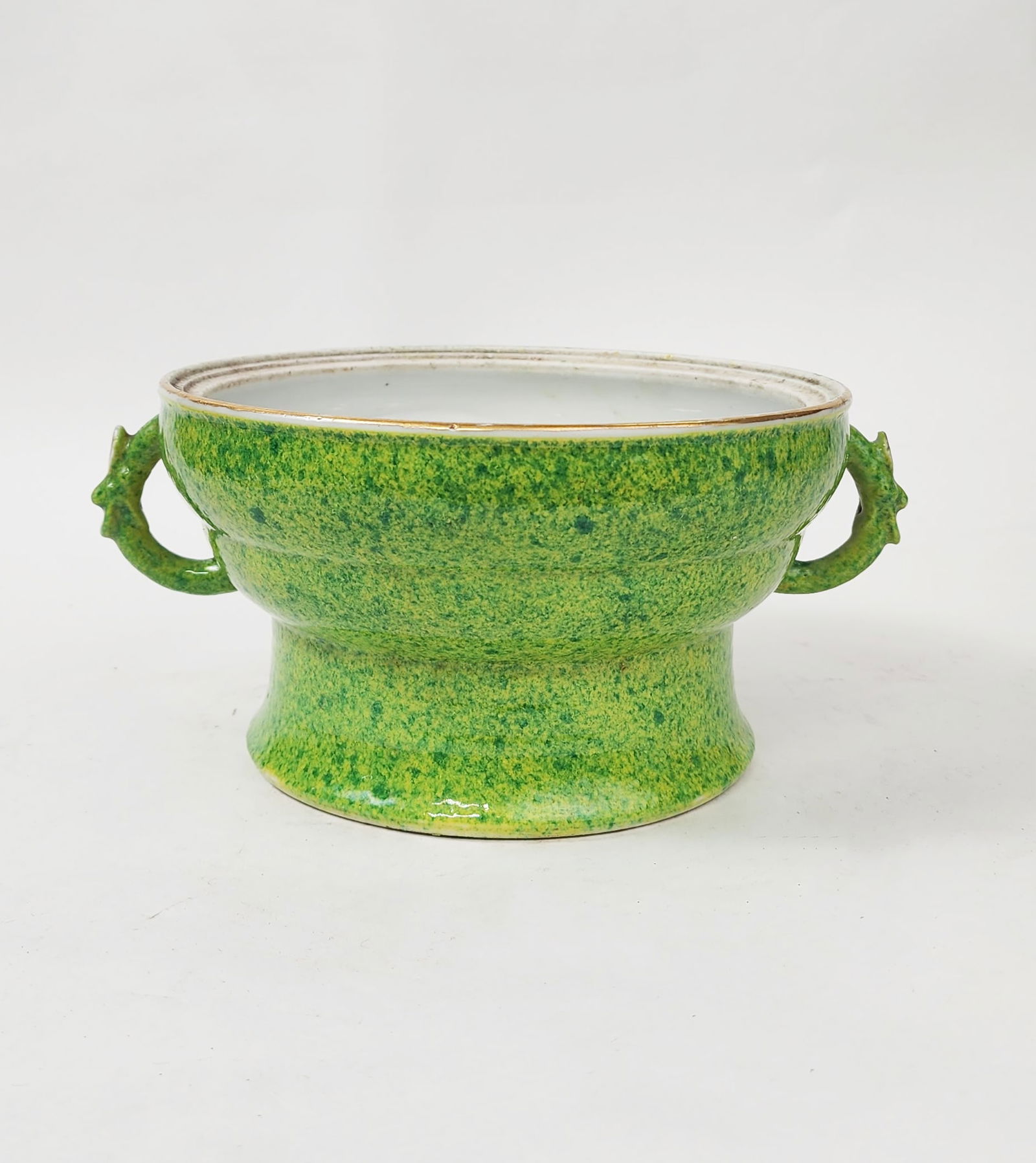 Antique Chinese Green Speckled Glazed Gui Shaped Bowl (1 of 9)