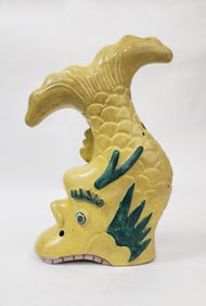 Antique Chinese Yellow Glazed Fish Shaped Ceramic Roof Ornament