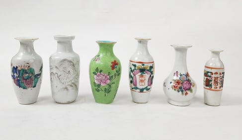 Lot of 6 Antique Chinese Small Porcelain Vases