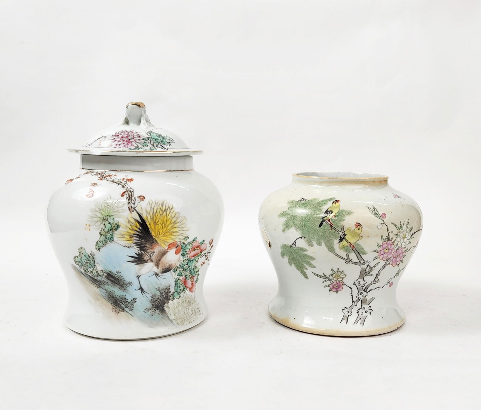 Lot of 2 Antique Chinese Porcelain Jars with Chicken & Birds (1 of 12)
