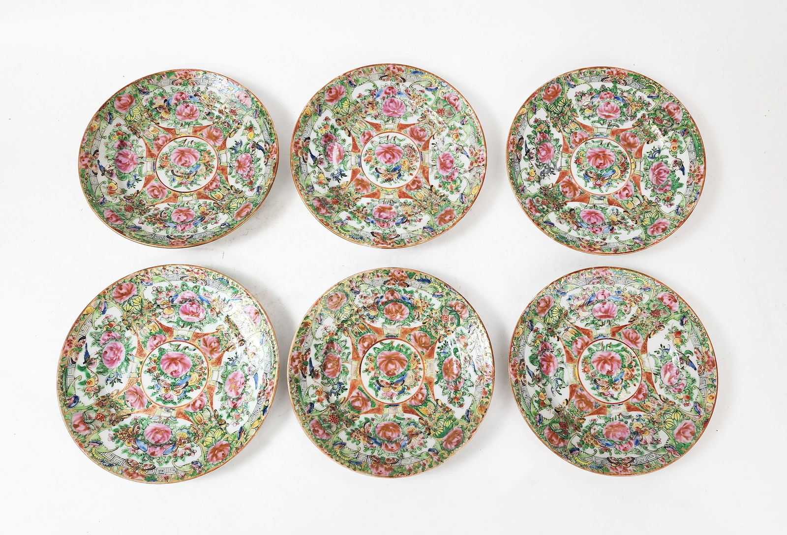 Set of 6 Antique Chinese Export Famille Rose Medallion Porcelain Plates (1 of 7)