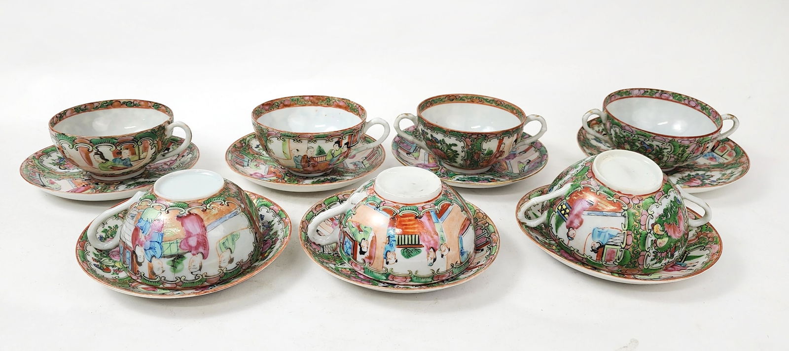 Set of 14 Antique Chinese Canton Famille Rose Tea Cups & Saucers (1 of 20)