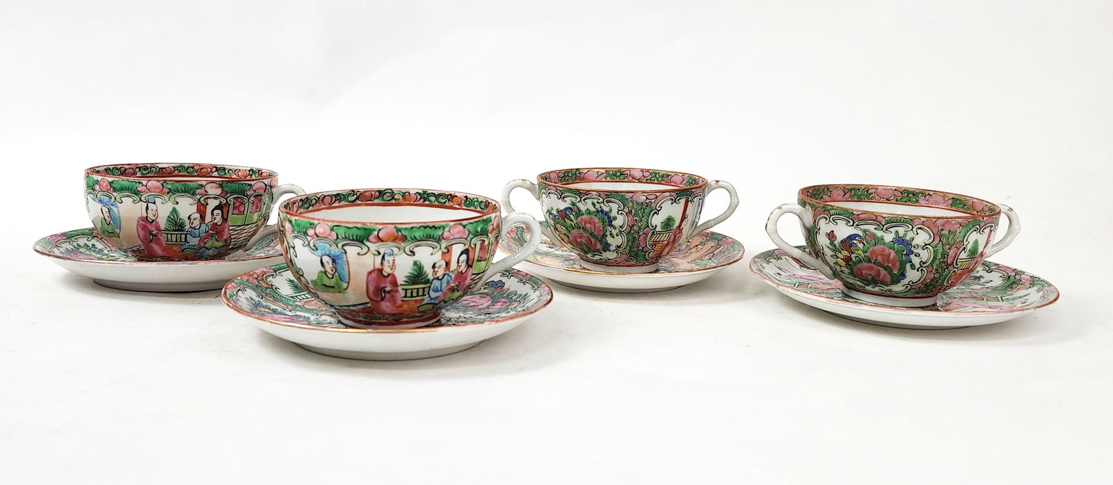 Set of 8 Antique Chinese Canton Famille Rose Tea Cups & Saucers (1 of 11)
