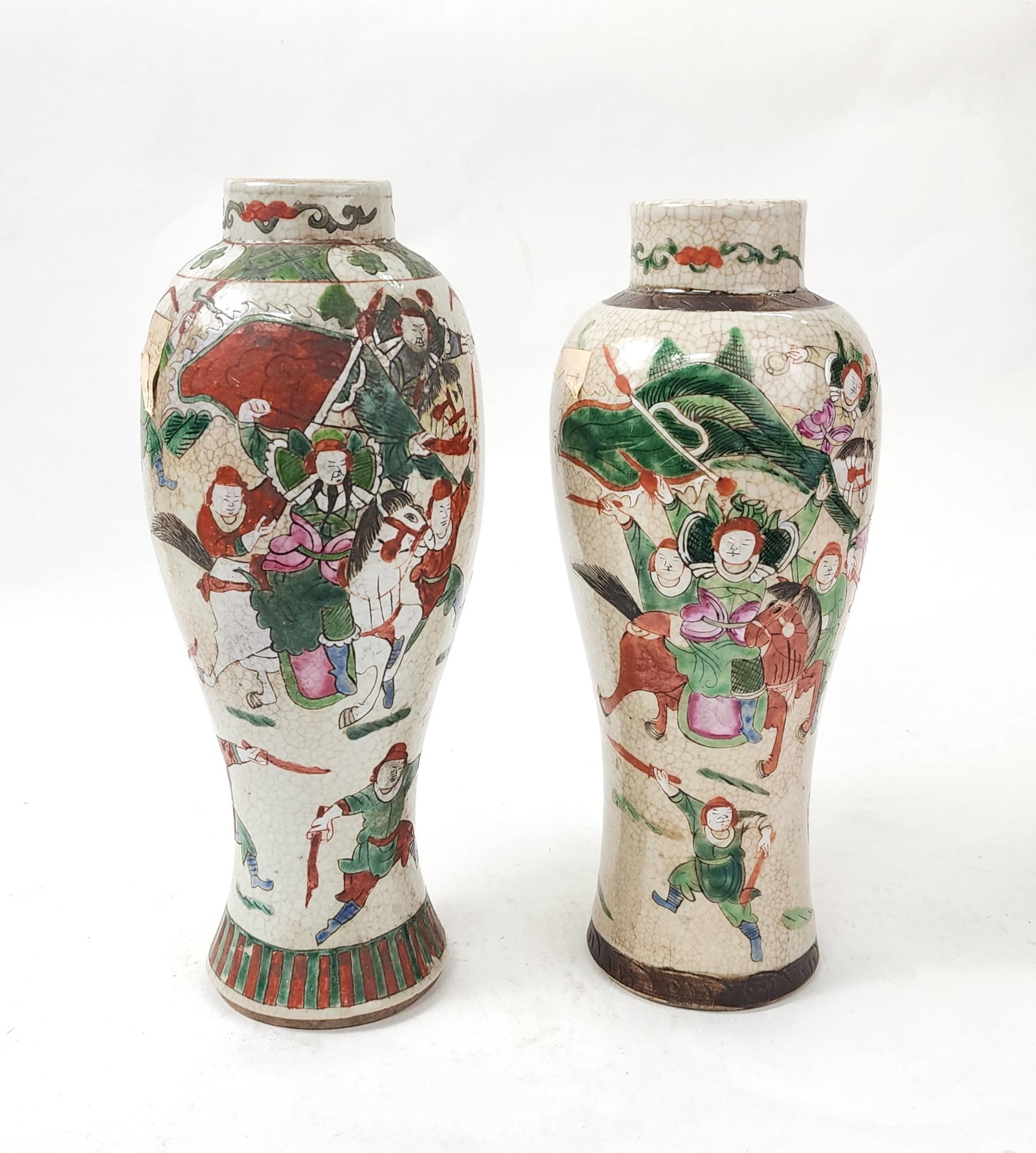 Lot of 2 Antique Chinese Enameled Nanking Porcelain Vases (1 of 5)