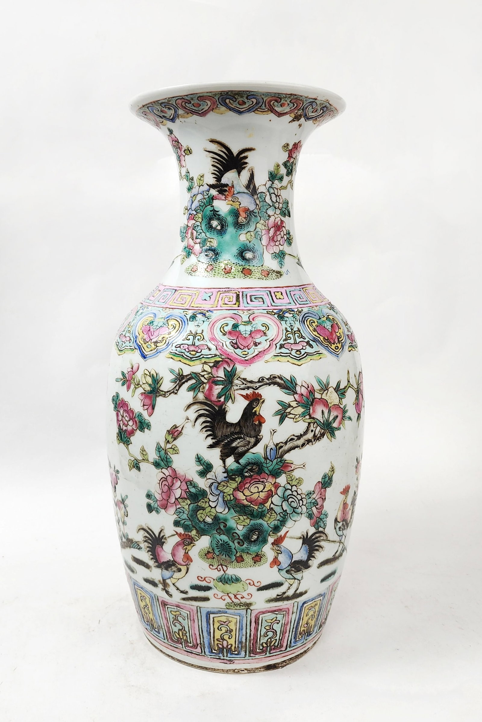 Antique Chinese Famille Rose Porcelain Large Vase with Roosters (1 of 6)