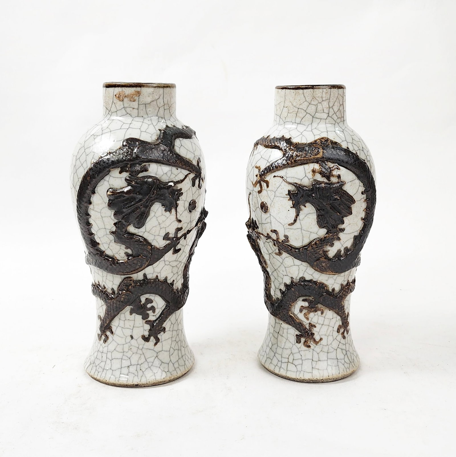 Pair of Antique Chinese Crackle Glazed Nanking Ware Dragon Vases (1 of 6)