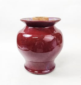 Antique Chinese Copper Red Flambe Glazed Porcelain Lamp Base