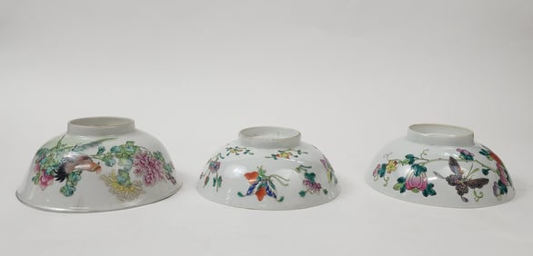Lot of 3 Antique Chinese Famille Rose & Qianjiang Porcelain Bowls