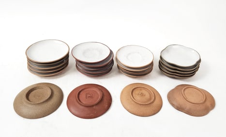 Lot of 24 Antique Chinese Tiehuaxuan & Jinji Marked Yixing Clay Small Dishes