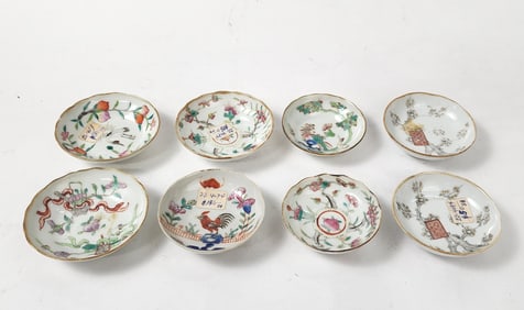 Lot of 8 Antique Chinese Tongzhi Famille Rose Porcelain Small Plates