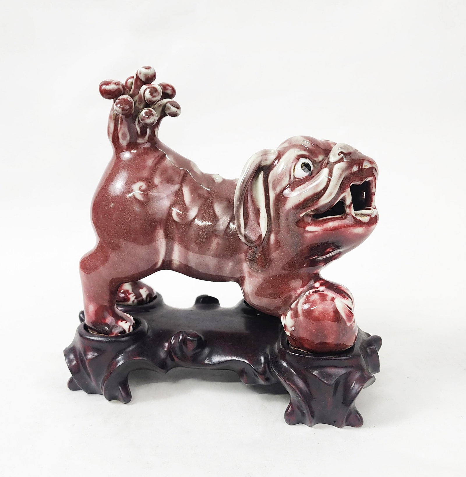 Antique Chinese Copper Red Glazed Foo Dog with Stand (1 of 8)