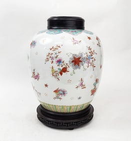 Antique Chinese Famille Rose Jar /Lamp Base