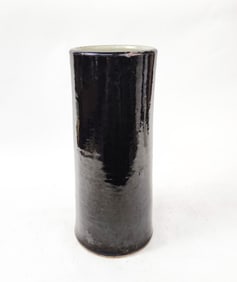 Antique Chinese Black Glazed Cylindrical Vase or Cap Stand