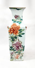 Antique Chinese Famille Rose Large Square Shaped Vase
