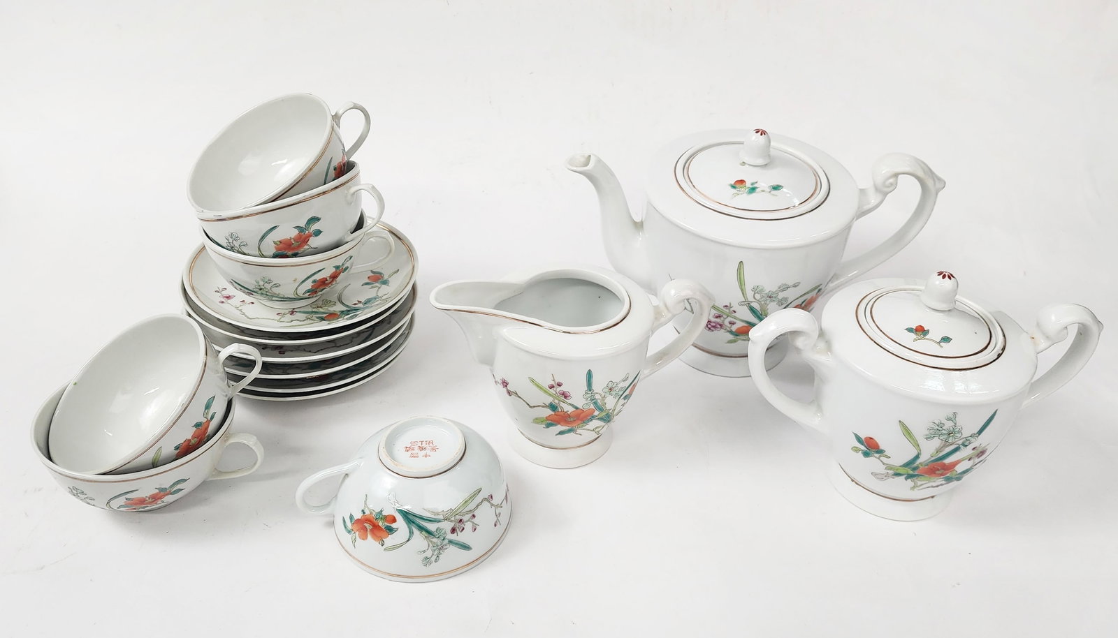 Chinese Export Jingdezhen Porcelain 17 pcs Tea Set for 6, 1950s (1 of 14)