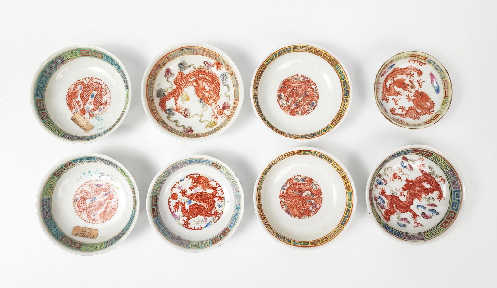 Lot of 8 Antique Chinese Famille Rose Small Dragon Dishes (1 of 9)