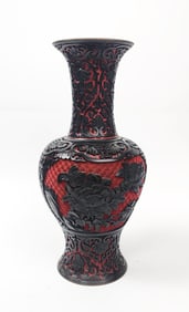 Antique Chinese Red & Black Cinnabar Vase
