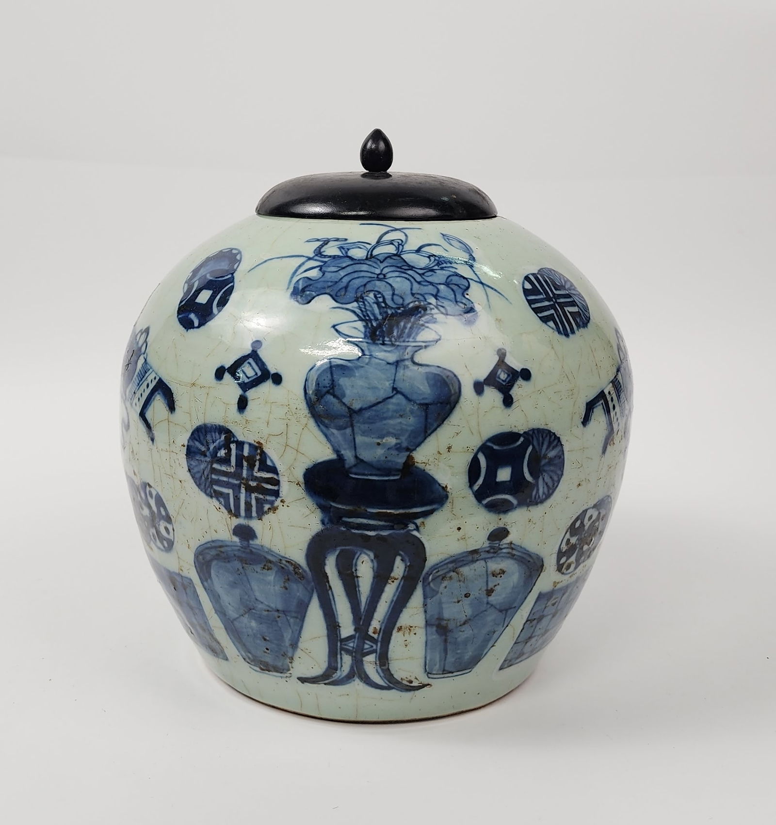 Antique Chinese Celadon Glazed Blue & White Porcelain Ginger Jar (1 of 7)