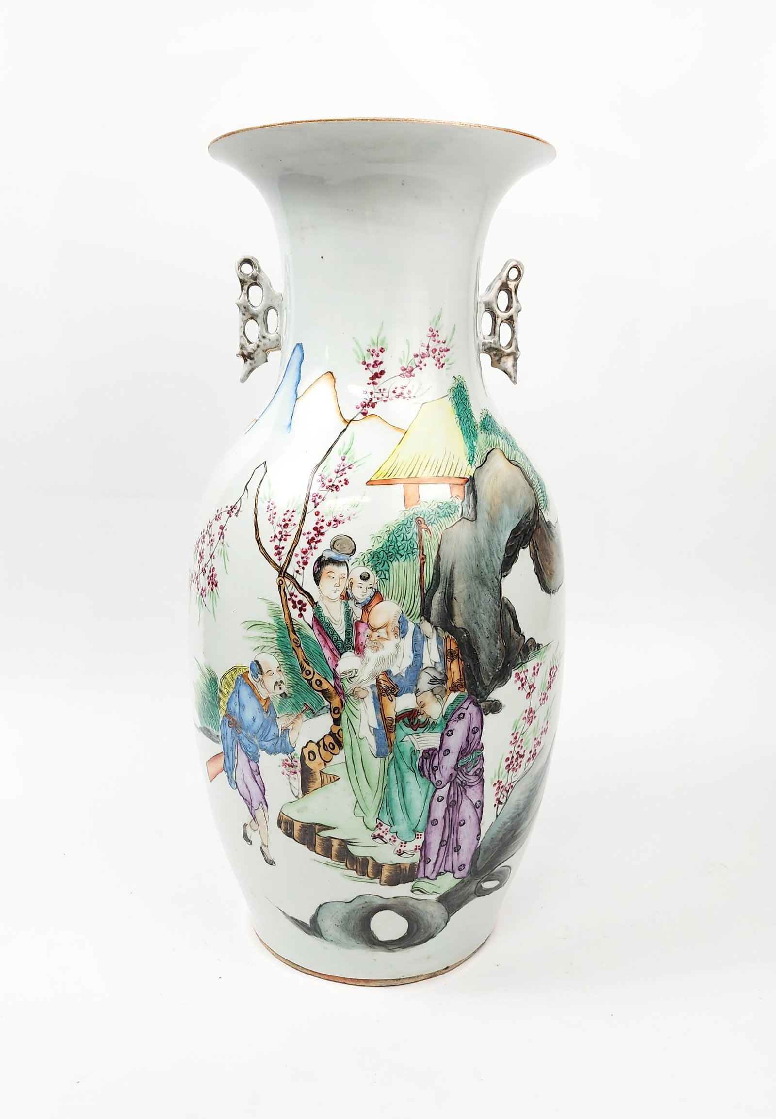 Antique Chinese Famille Rose Large Porcelain Vase: Antique Chinese Famille Rose Large Porcelain Vase, h. 17 inches, ca. early 20th century. Provenance: Estate of a New York collector/ dealer. The collection assembled between early 1950s to 1970s.