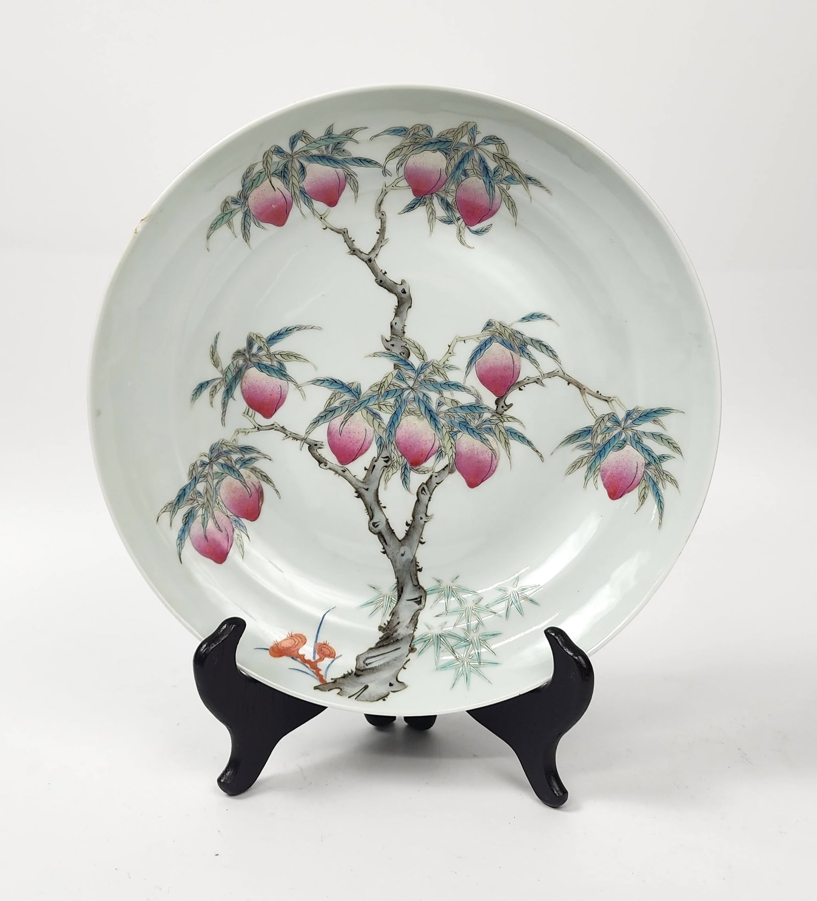 Antique Chinese Famille Rose Porcelain Guangxu Marked Peach Plate: Antique Chinese Famille Rose Porcelain Peach Plate, d. 9.75 inches, Guangxu marked, ca. late 19th- early 20th century. Provenance: Estate of a New York collector/ dealer. The collection assembled betw