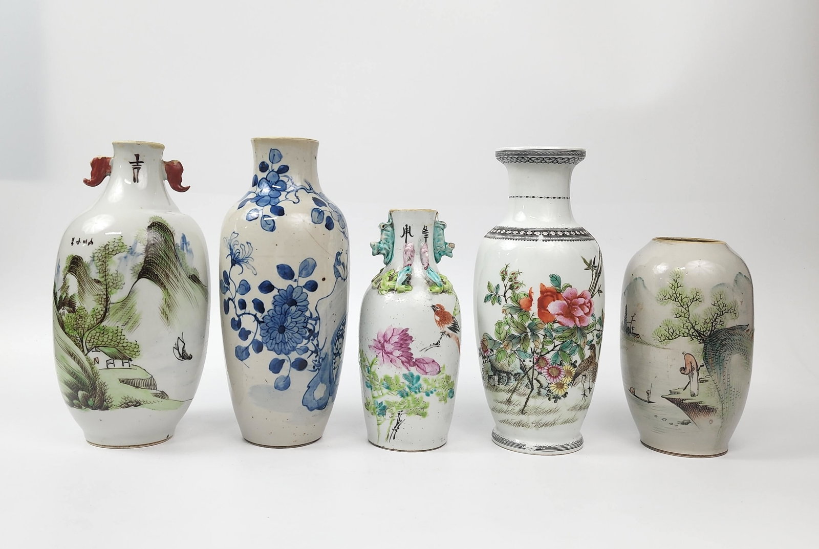 Lot of 5 Antique Chinese Porcelain Vases: Lot of 5 Antique Chinese Porcelain Vases, tallest h. 9.75 inches, ca. early to mid 20th century. Provenance: Estate of a New York collector/ dealer. The collection assembled between early 1950s to 197
