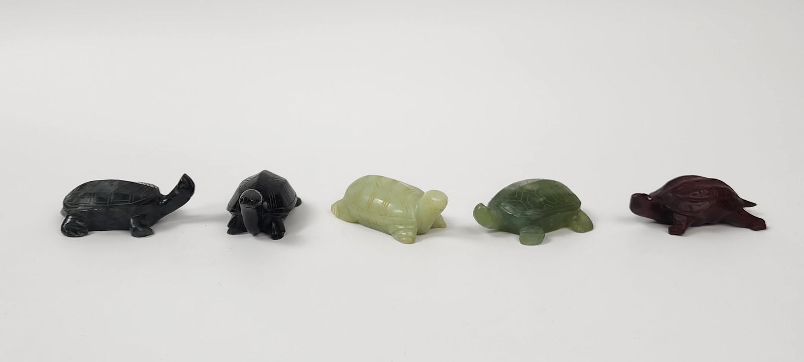 Lot of 5 Chinese Export Carved Jade & Wooden Turtle Figures (1 of 6)
