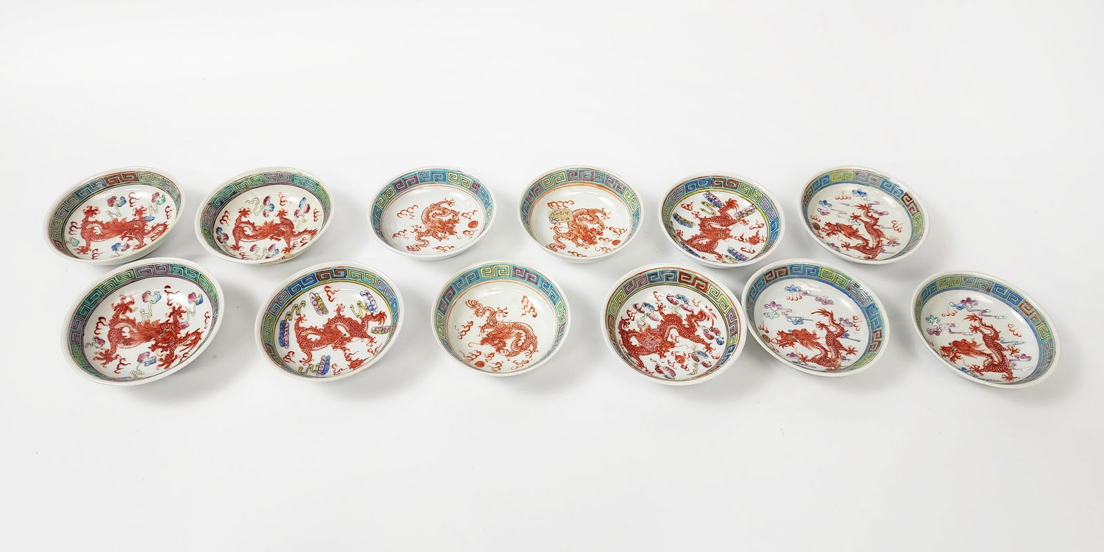 Group of 12 Chinese Famille Rose Porcelain Small Dragon Dishes (1 of 10)