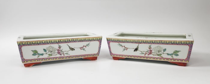 Chinese Export Jingdezhen Famile Rose Porcelain Bonsai Planters,