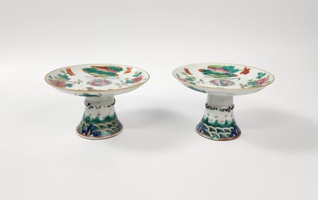 Pair of Antique Chinese Famille RosePorcelain Stem Plates