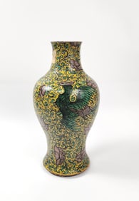 Antique Chinese Sancai Glazed Vase with Dragon & Phoenix