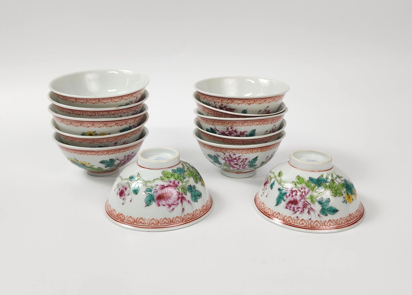 Set of 12 Chinese Export Yawan Collection Famille Rose Porcelain Cups (1 of 8)