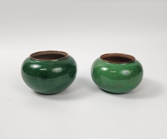 Pair of Antique Chinese Apple Green Crackle Glazed Porcelain Brush Washers