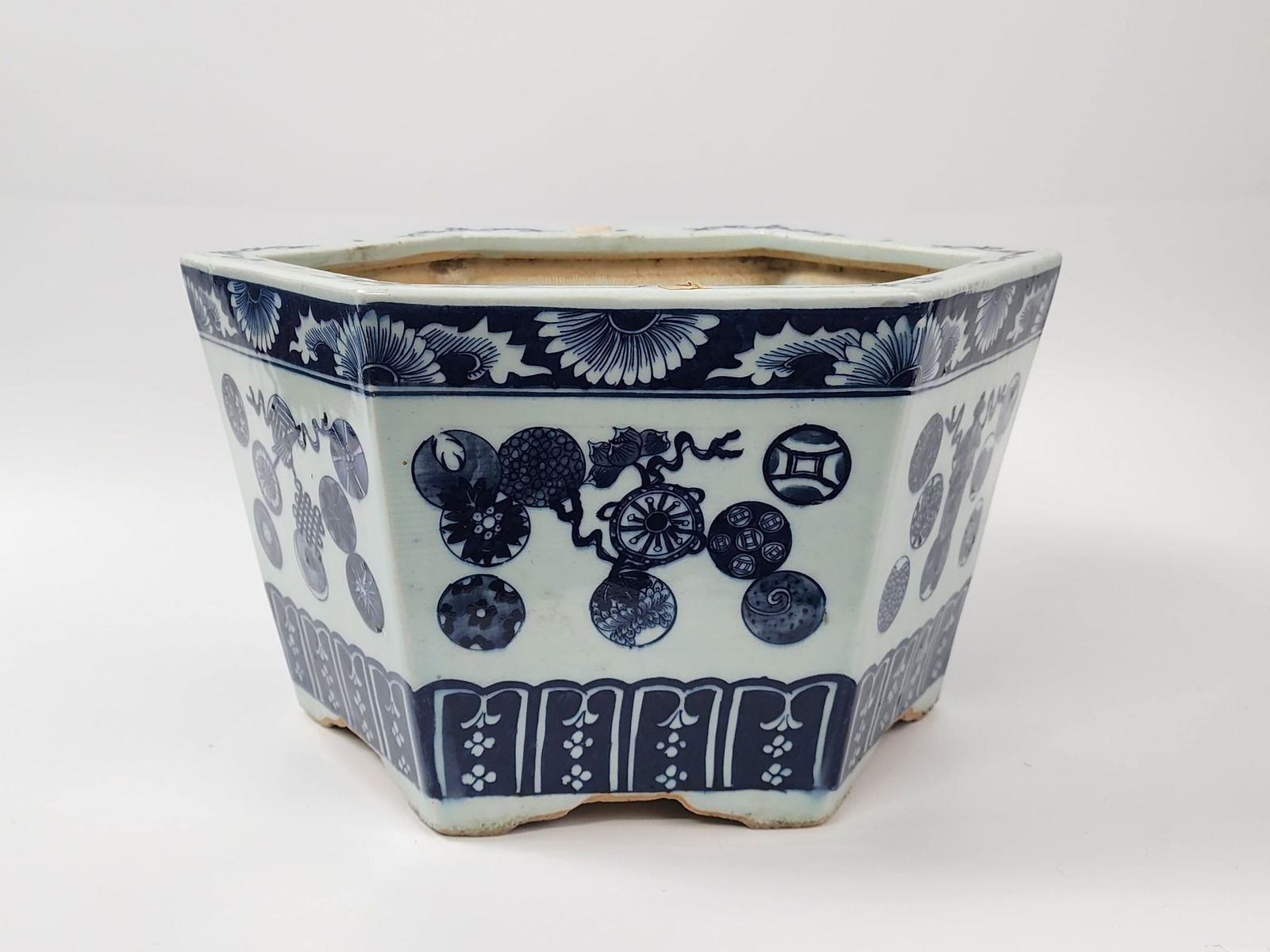 Antique Chinese Blue & White Porcelain Large Octagonal Planter (1 of 10)