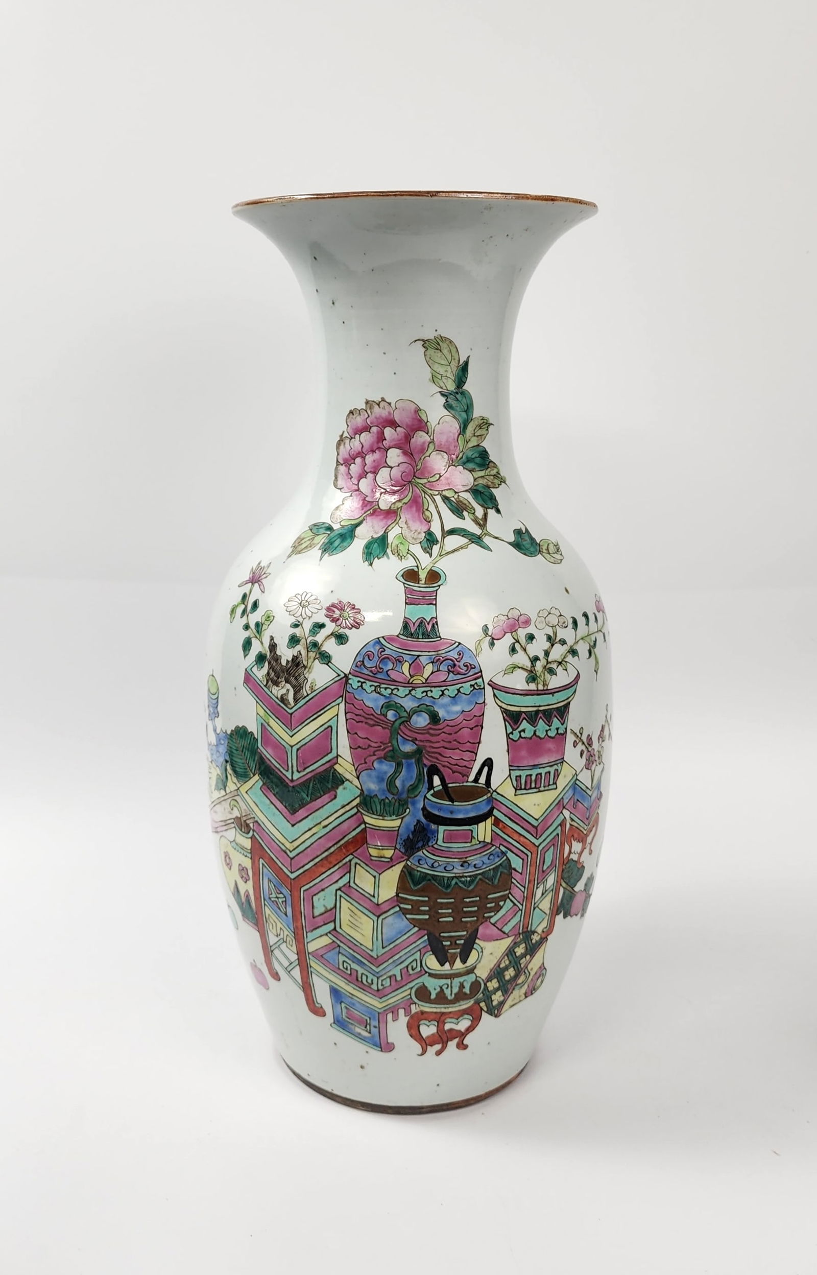 Antique Chinese Famille RoseLarge Porcelain Vase: Antique Chinese Famille Rose Large Porcelain Vase, h. 17.25 inches, circa early 20th century. Provenance: Estate of a New York collector/ dealer. The collection assembled between early 1950s to 1970s.