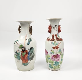 Lot of 2 Antique Chinese Qianjiang Cai Porcelain Vases