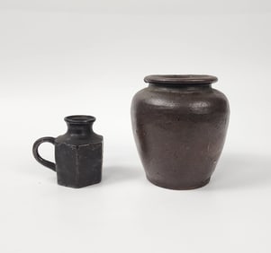 Lot of 2 Antique Chinese Brown Glazed Vessels