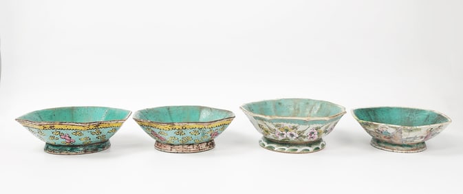 Lot of 4 Antique Chinese Famille Rose Porcelain Footed Bowls