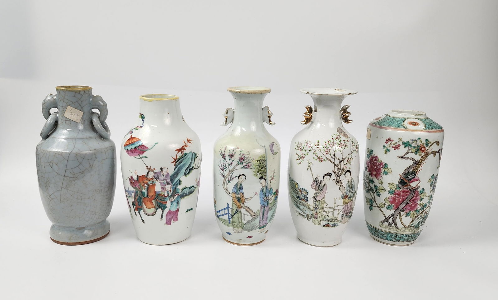 Lot of 5 Antique Chinese Porcelain Vases: Lot of 5 Antique Chinese Porcelain Vases, tallest- h. 9.25 inches, circa late 19th to mid 20th century. Provenance: Estate of a New York collector/ dealer. The collection assembled between early 1950s
