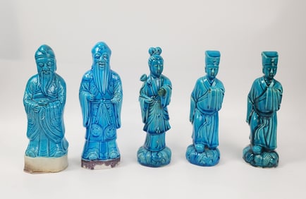 Lot of 5 Chinese Export Turquoise Glazed Porcelain Figures