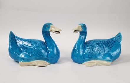 Pair of Chinese Export Turquoise Glazed Porcelain Ducks