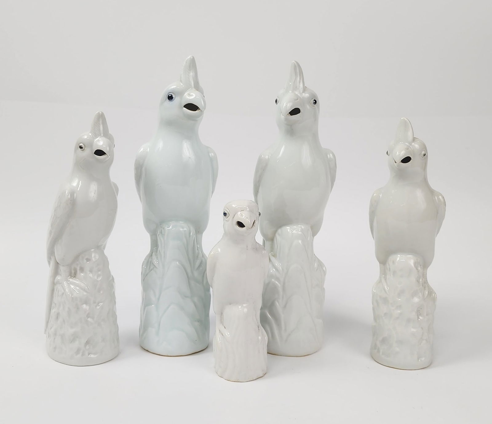 Lot of 5 Chinese Export White Glazed Porcelain Parrots (1 of 5)