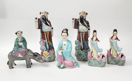 Lot of 6 Chinese Export Famille Rose Porcelain Figures